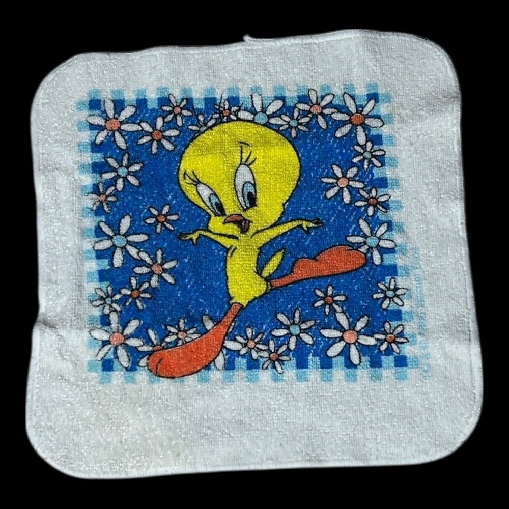JAY FRANCO 1998 Vintage Tweety Bath Cloth Yellow Bird Flowers Blue